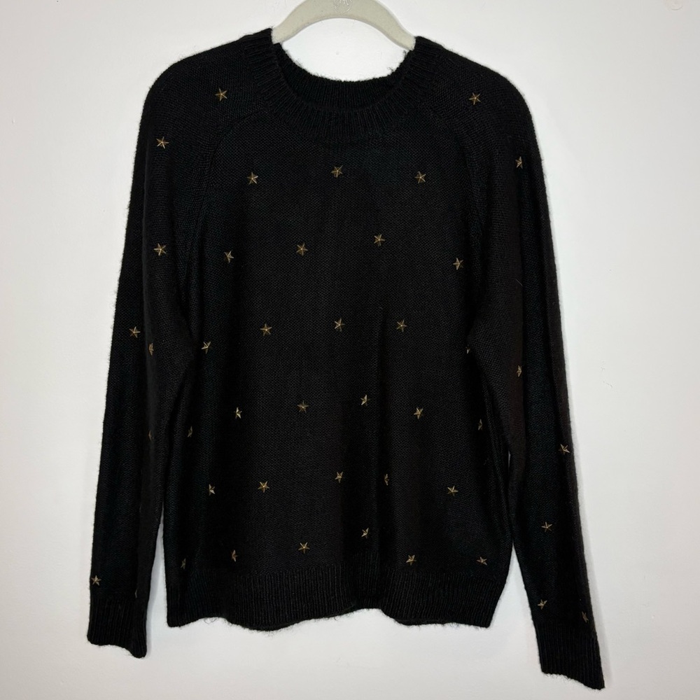 Lucky Brand Sweater Black Studded Stars Women’s M Celestial Goth Crew Neck